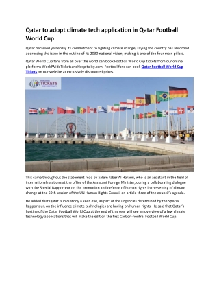 Qatar to adopt climate tech application in Qatar Football World Cup