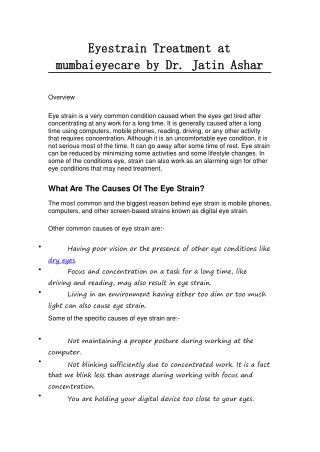Eyestrain Treatment at mumbaieyecare by Dr. Jatin Ashar