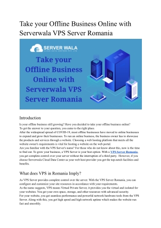 Take your Offline Business Online with Serverwala VPS Server Romania