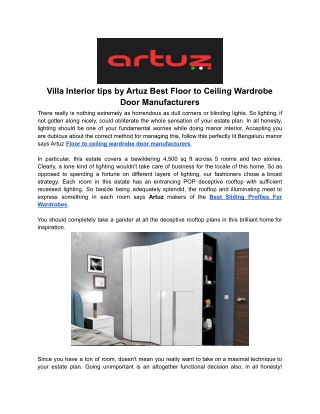 Villa Interior tips by Artuz  Best Floor to Ceiling Wardrobe Door Manufacturers