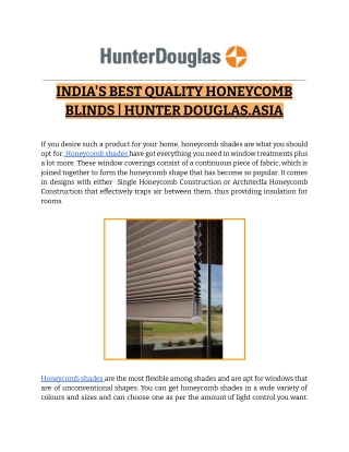 INDIA'S BEST QUALITY HONEYCOMB BLINDS | HUNTER DOUGLAS.ASIA