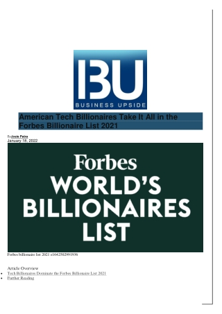 Forbes Billionaire List 2021