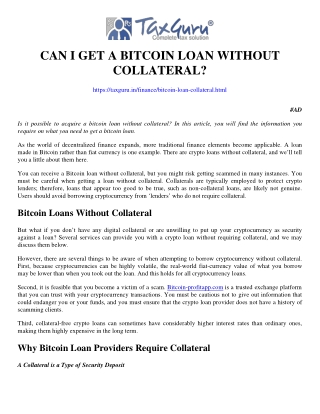 Can I get a Bitcoin Loan Without Collateral?