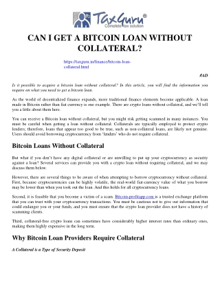 Can I get a Bitcoin Loan Without Collateral?