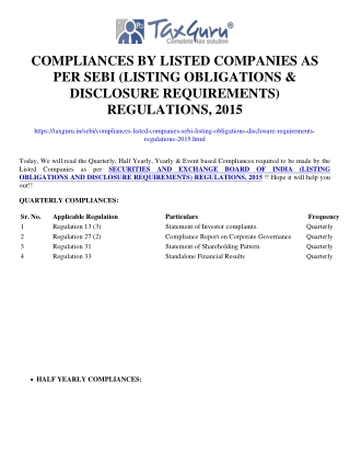 Compliances by Listed Companies as per SEBI (Listing Obligations & Disclosure Re