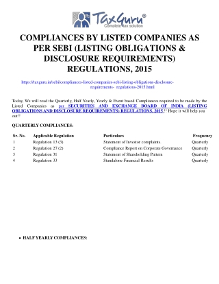 Compliances by Listed Companies as per SEBI (Listing Obligations & Disclosure Re