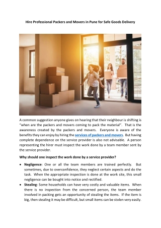 Hire Professional Packers and Movers in Pune for Safe Goods Delivery
