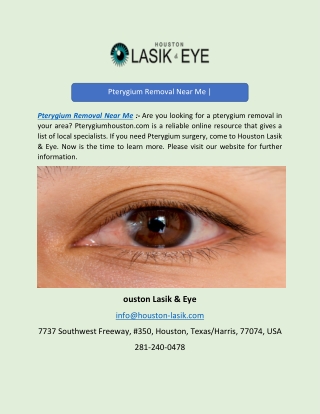 Pterygium Removal Near Me | Pterygiumhouston.com