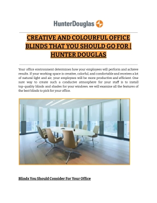 CREATIVE AND COLOURFUL OFFICE BLINDS THAT YOU SHOULD GO FOR | HUNTER DOUGLAS