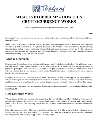 What is Ethereum? – How this Cryptocurrency Works