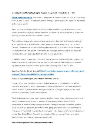 Kabuki Syndrome Market Key Insights, Regional Analysis with Future Outlook by 202