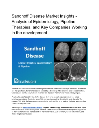 Sandhoff Disease Market Insights and Epidemiology Forecast