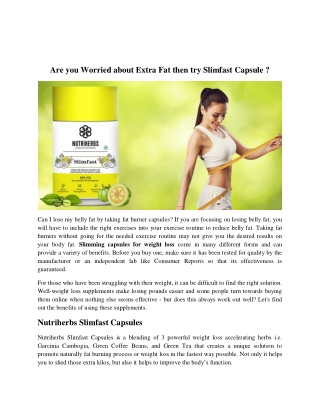 Are you Worried about Extra Fat then try Slimfast Capsule