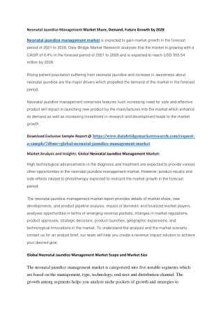 Neonatal Jaundice Management Market Share, Demand, Future Growth by 2028