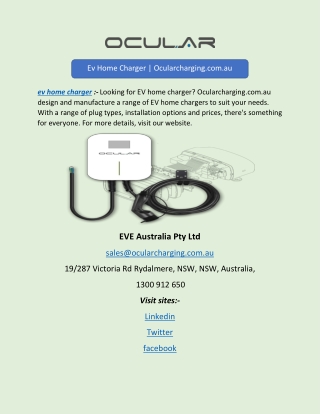 Ev Home Charger | Ocularcharging.com.au