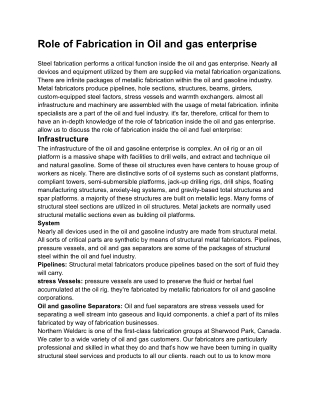 Role of Fabrication in Oil and gas enterprise (1)