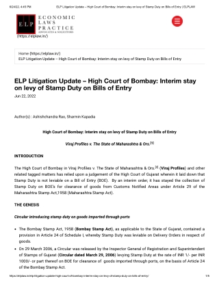 ELP Litigation Update – High Court of Bombay