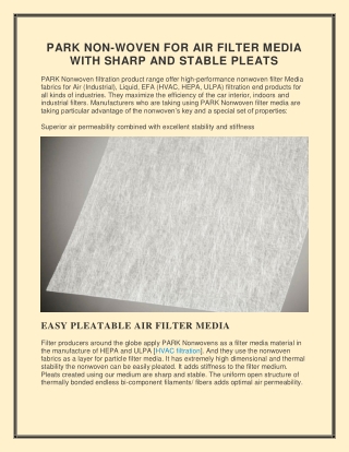 PARK NON-WOVEN FOR AIR FILTER MEDIA WITH SHARP AND STABLE PLEATS