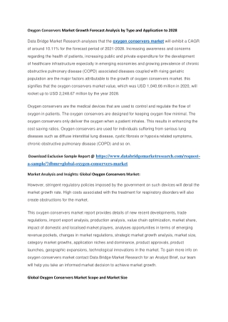 Oxygen Conservers Market Growth Forecast Analysis by Type and Application to 2028