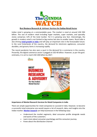 Best Business Research & Advisory Services for Indian Retail Sector