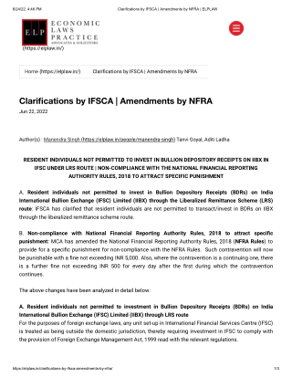 Clarifications by IFSCA Amendments by NFRA - ELP Law