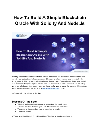 How To Build A Simple Blockchain Oracle With Solidity And Node.Js