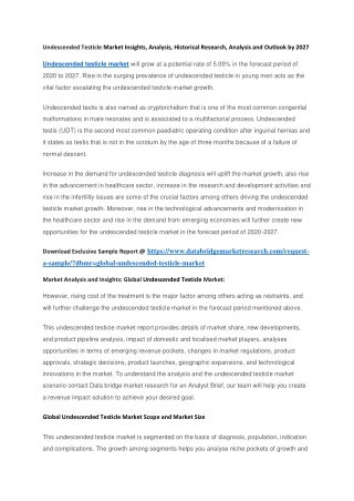 Undescended Testicle Market Insights, Analysis, Historical Research, Analysis and Outlook by 2027
