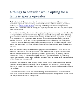 4 things to consider while opting for a fantasy sports operator