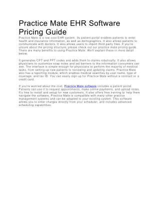 Practice Mate EHR Software Pricing Guide