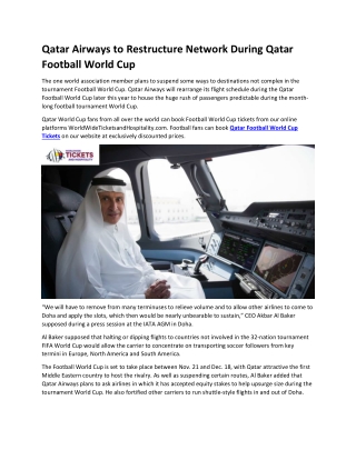 Qatar Airways to Restructure Network During Qatar Football World Cup