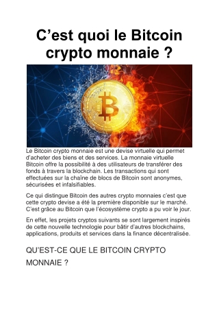 Bitcoin crypto monnaie : Guide complet