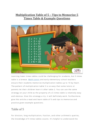 Multiplication Table of 5