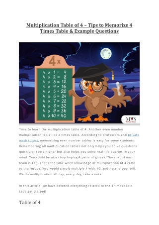Multiplication Table of 4