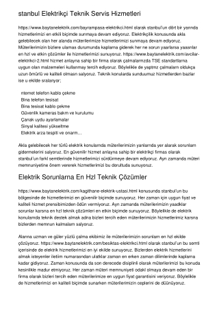 İstanbul Elektrikçi Teknik Servis Hizmetleri