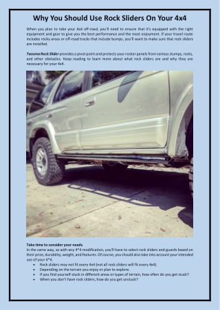 Why You Should Use Rock Sliders On Your 4x4