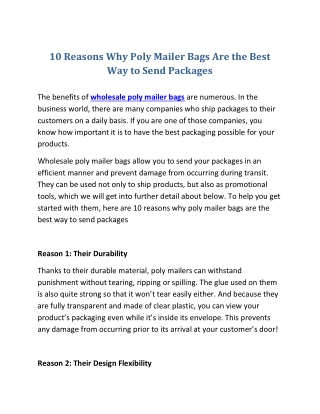 10 Reasons Why Poly Mailer Bags Are the Best Way to Send Packages