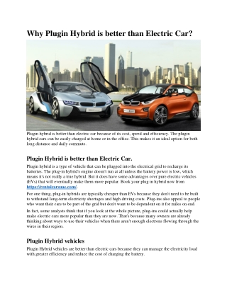 Why Plugin Hybrid is better than Electric Car