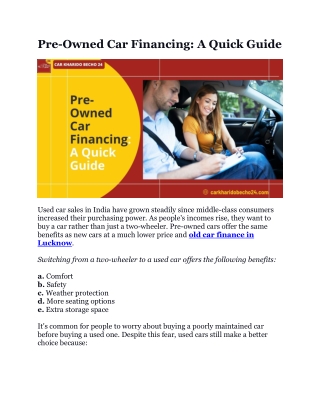 Pre-Owned Car Financing: A Quick Guide