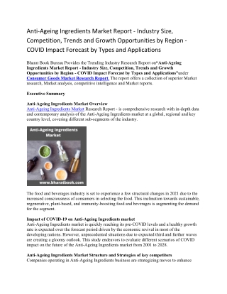 Anti-Ageing Ingredients Market Report - Industry Size, Competition, Trends and Growth Opportunities by Region - COVID Im