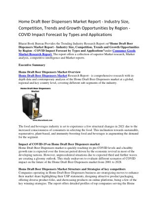 Home Draft Beer Dispensers Market Report - Industry Size, Competition, Trends and Growth Opportunities by Region - COVID