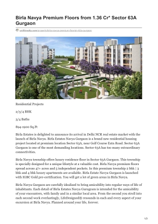 Birla Navya New Launch Residential Project in Sector 63a Gurgaon