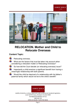 RELOCATION. Mother and Child to Relocate Overseas-