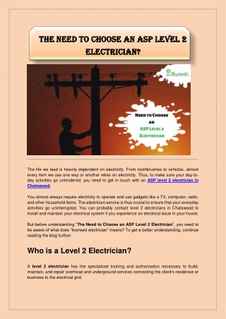 The Need to Choose an ASP Level 2 Electrician