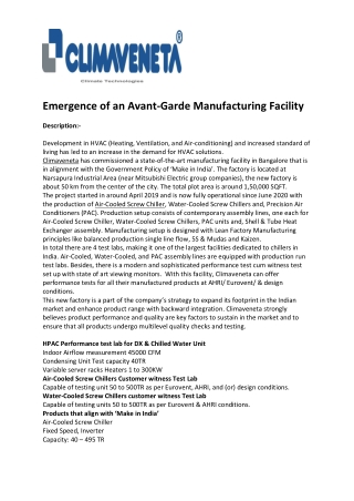 Emergence of an Avant-Garde Manufacturing Facility