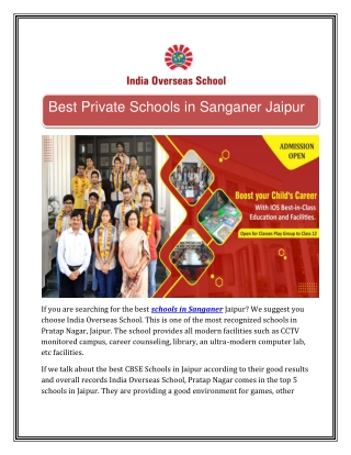 best schools in Sanganer Jaipur