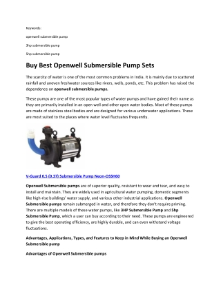 Buy Best Openwell Submersible Pump Sets