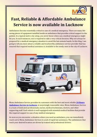 24 Hours Ambulance Service in Lucknow