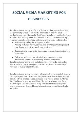 Social Media Marketing for Businesses