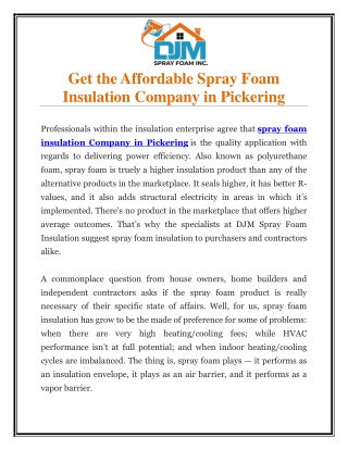 Get the Affordable Spray Foam Insulation Company in Pickering