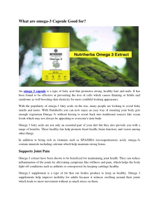 What are omega-3 Capsule Good for